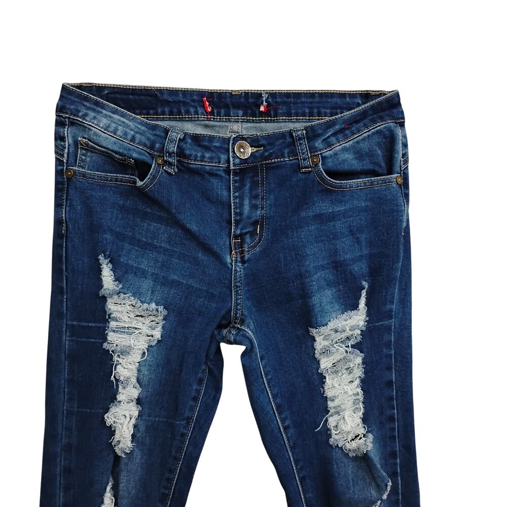GOGO Jeans Co. Skinny Distressed Jeans Size 7 Junior Dark Blue 5 Pockets - Picture 7 of 12